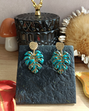 Boucles d'oreilles clous Monstera turquoise bleu